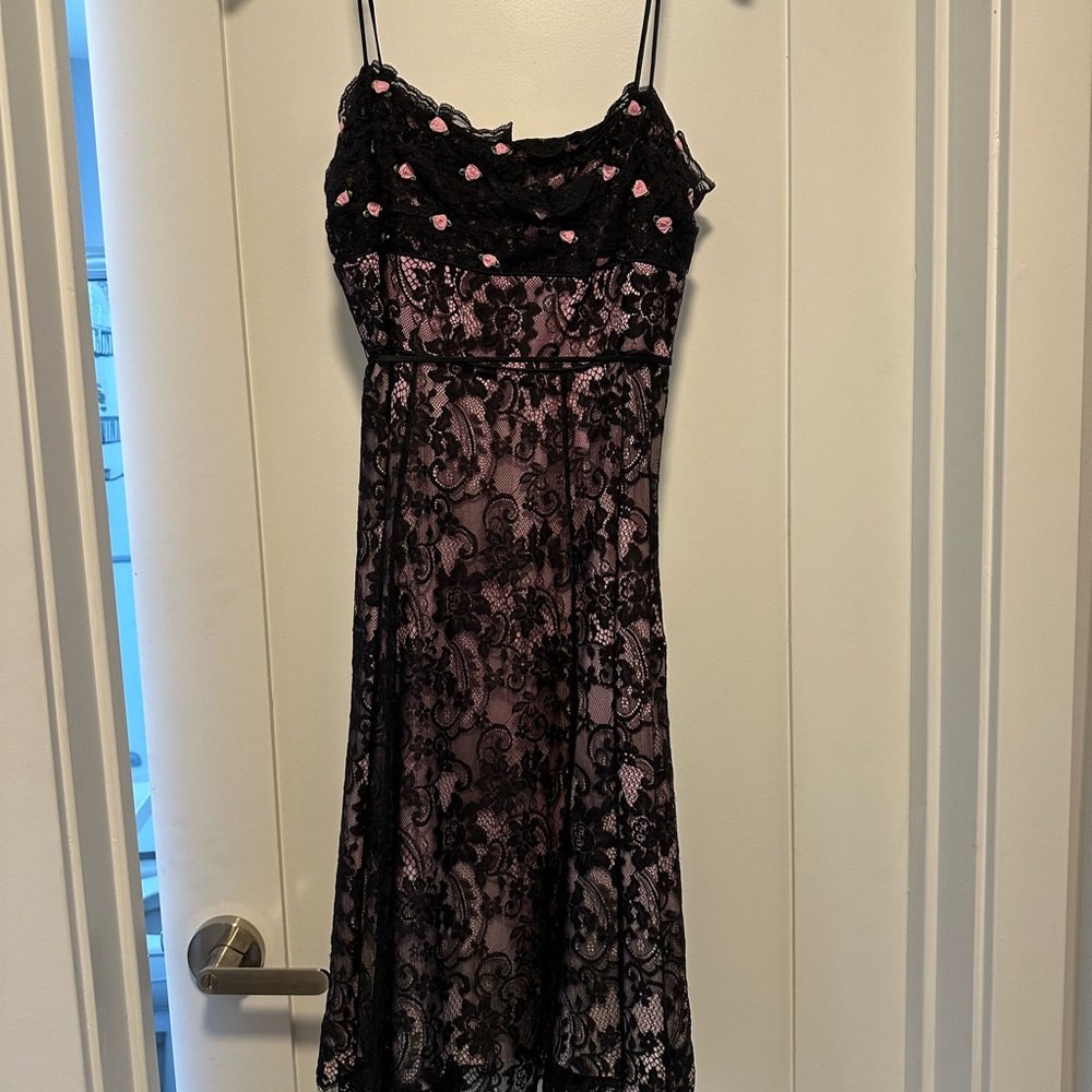 Betsey Johnson Black and Pink Lace Dress